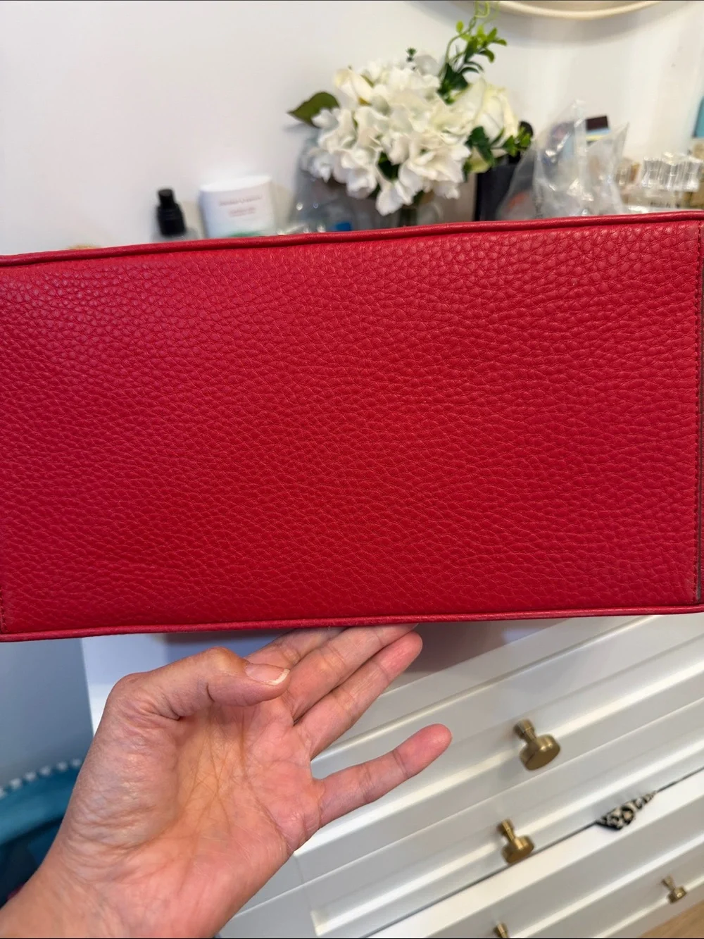 New Tory Burch Red Pebbled Leather Robinson Tote with Top Handles